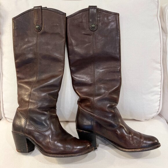 Frye Jackie Button Tall Dark Brown Boots Size 7 - Picture 2 of 6